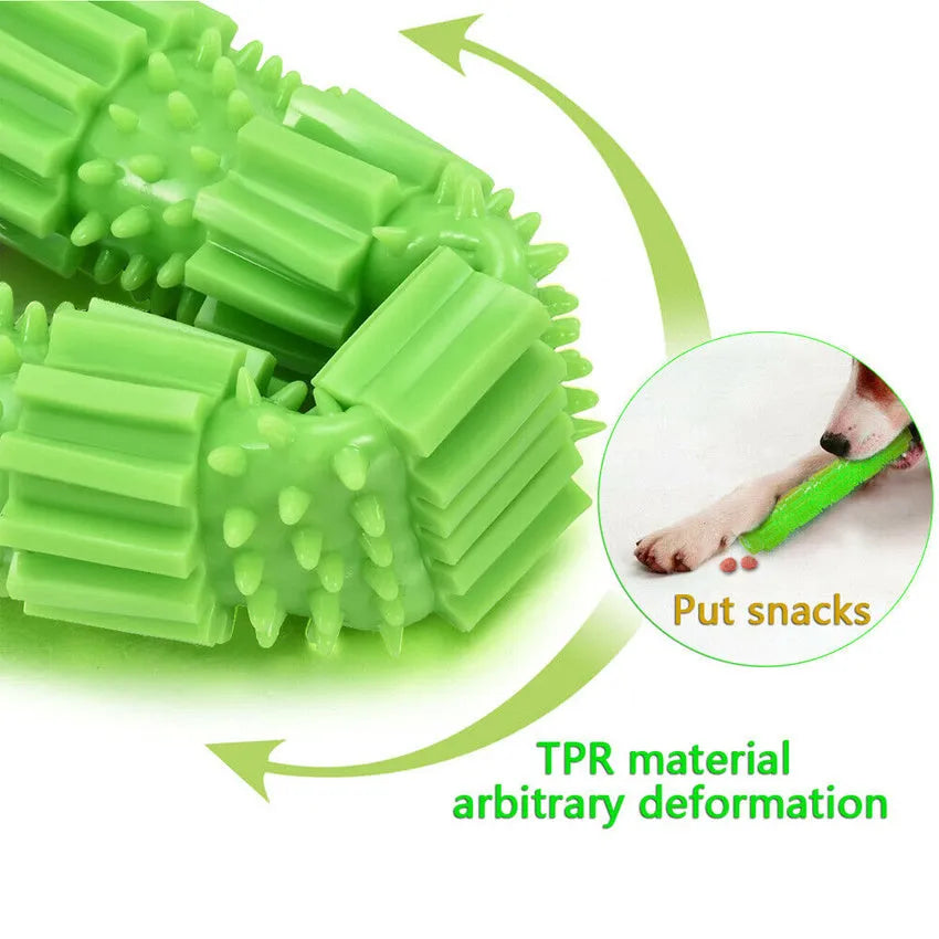 Green and orange rubber dog chew toy with treat dispensing compartment for aggressive chewing dogs