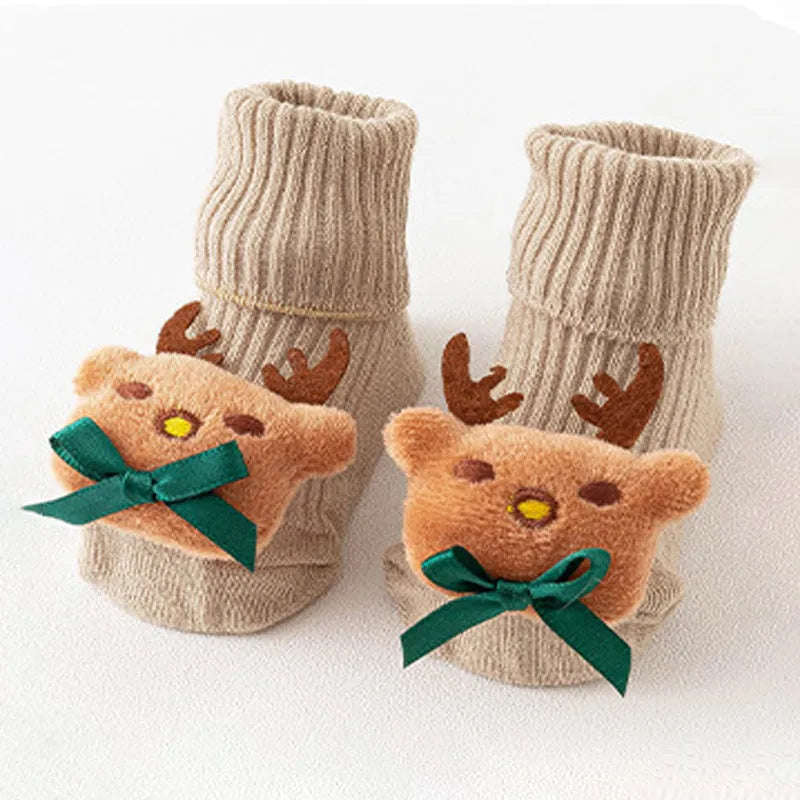 Cotton baby floor socks in multiple designs for infants aged 0-3 months