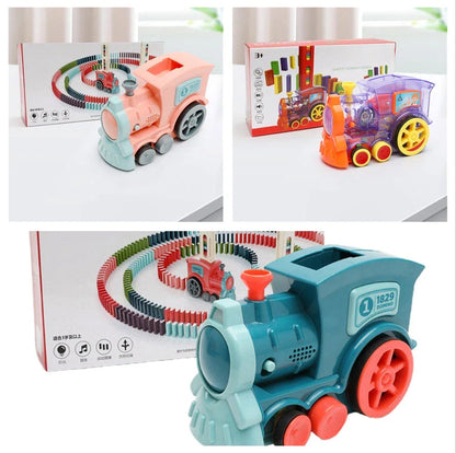 Domino Domino Train Building Blocks Toy with Automatic Dominoes Release for Engaging Educational Play