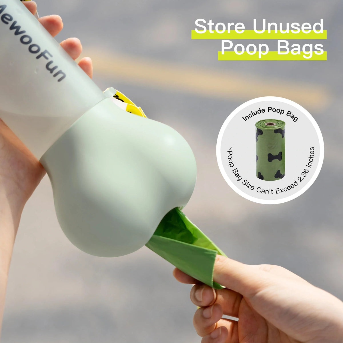 Mewoofun 2-in-1 pet water bottle and feeder bowl in white, green, yellow, and pink