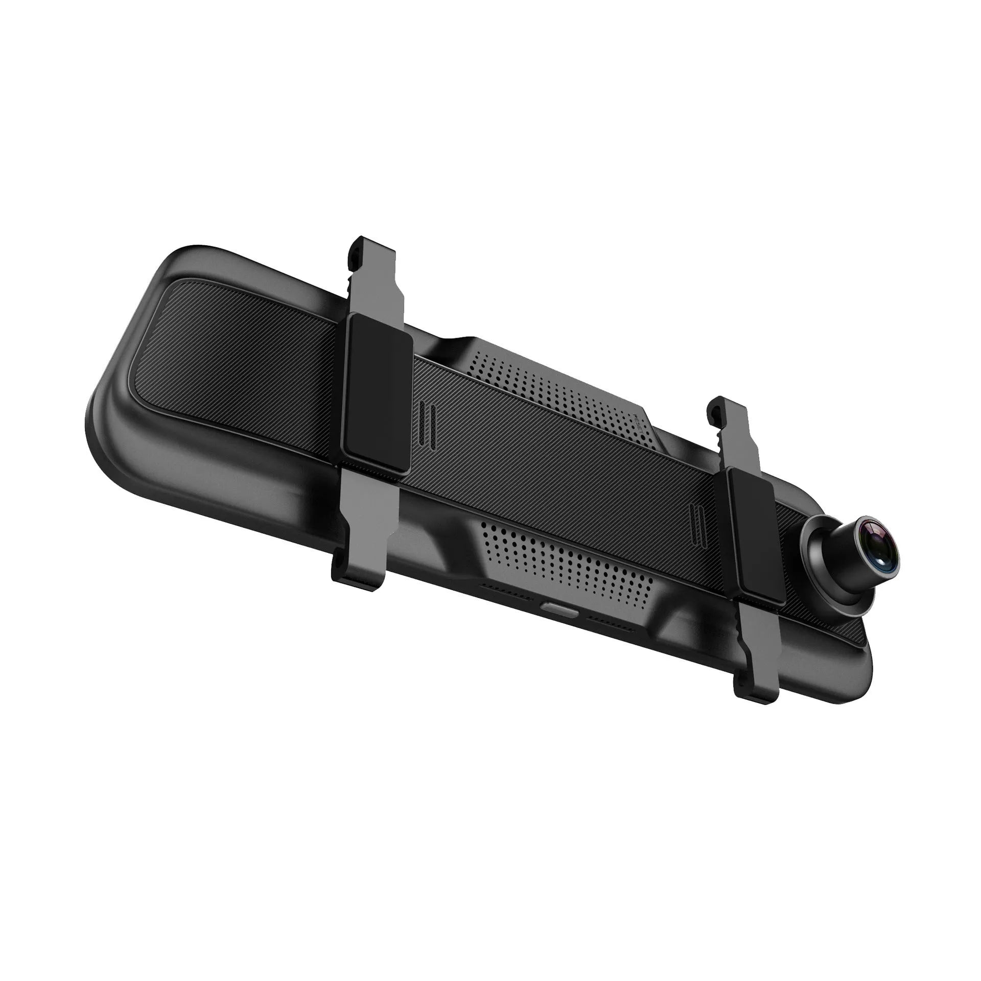 Black rearview mirror dash cam with 10-inch touch screen display for 1080P driving recording.