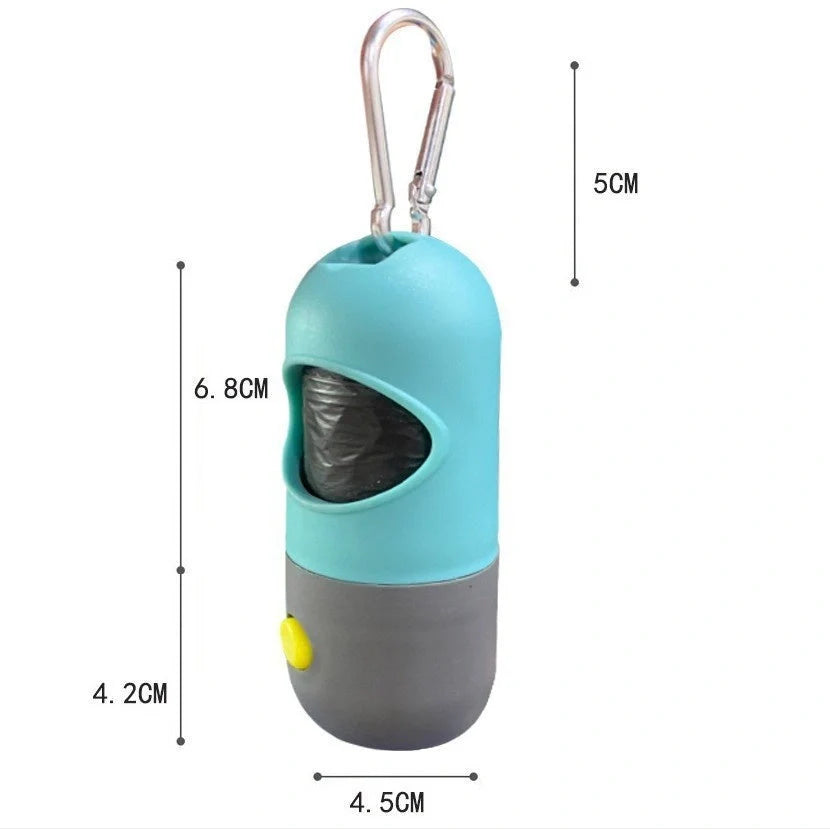 Illuminated pet waste bag dispenser for dogs and cats, available in various stylish colours with or without included garbage bags