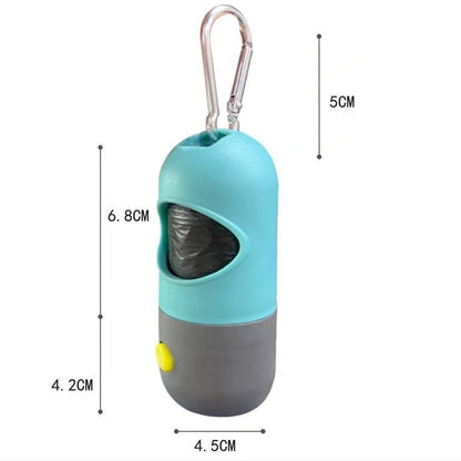 Illuminated pet waste bag dispenser for dogs and cats, available in various stylish colours with or without included garbage bags