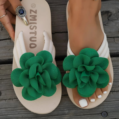 Plus size PU casual flip flop slipper in beige, showing round toe design.