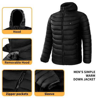 Men's heated puffer jacket with electric heating technology for skiing and outdoor activities