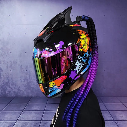 Couples' Dirty Braids full-face motorcycle helmet in ABS construction with graphic design options