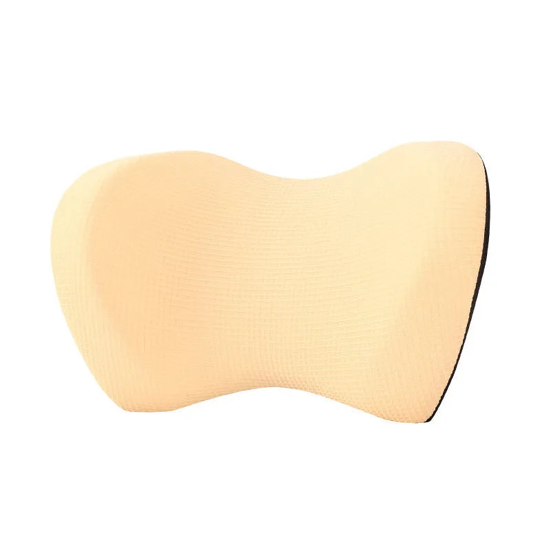 Car headrest pillow in ice silk and memory foam, 20x30x14cm, shown in black, beige, grey, blue, and red