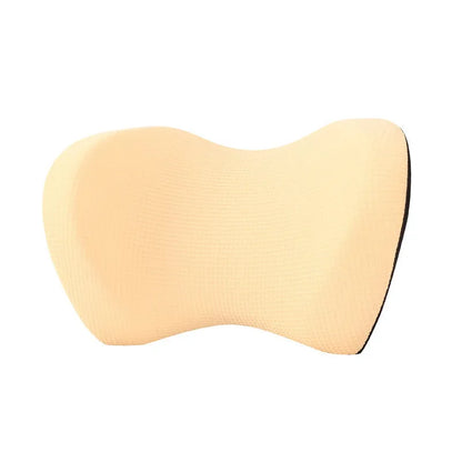 Car headrest pillow in ice silk and memory foam, 20x30x14cm, shown in black, beige, grey, blue, and red