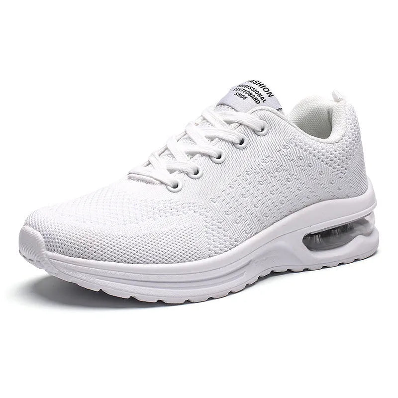 Casual Flyknit running shoes in multiple colours with mesh uppers and a round toe design.