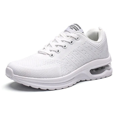 Casual Flyknit running shoes in multiple colours with mesh uppers and a round toe design.