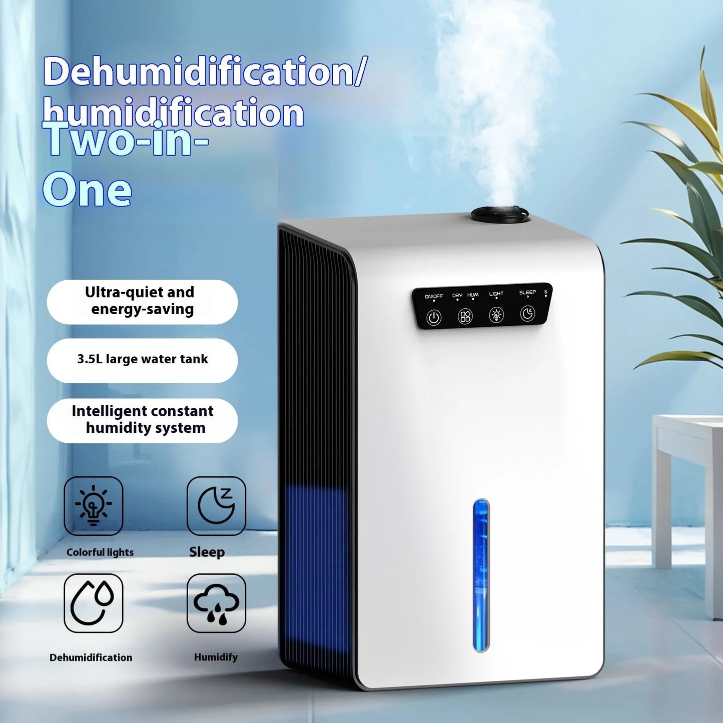 Milky white household dehumidifier unit for bedroom moisture control with 4-litre reservoir capacity