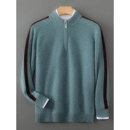 Sheep wool half-zip knitted sweater in slim fit, available in sizes S to XXL for leisure wear.