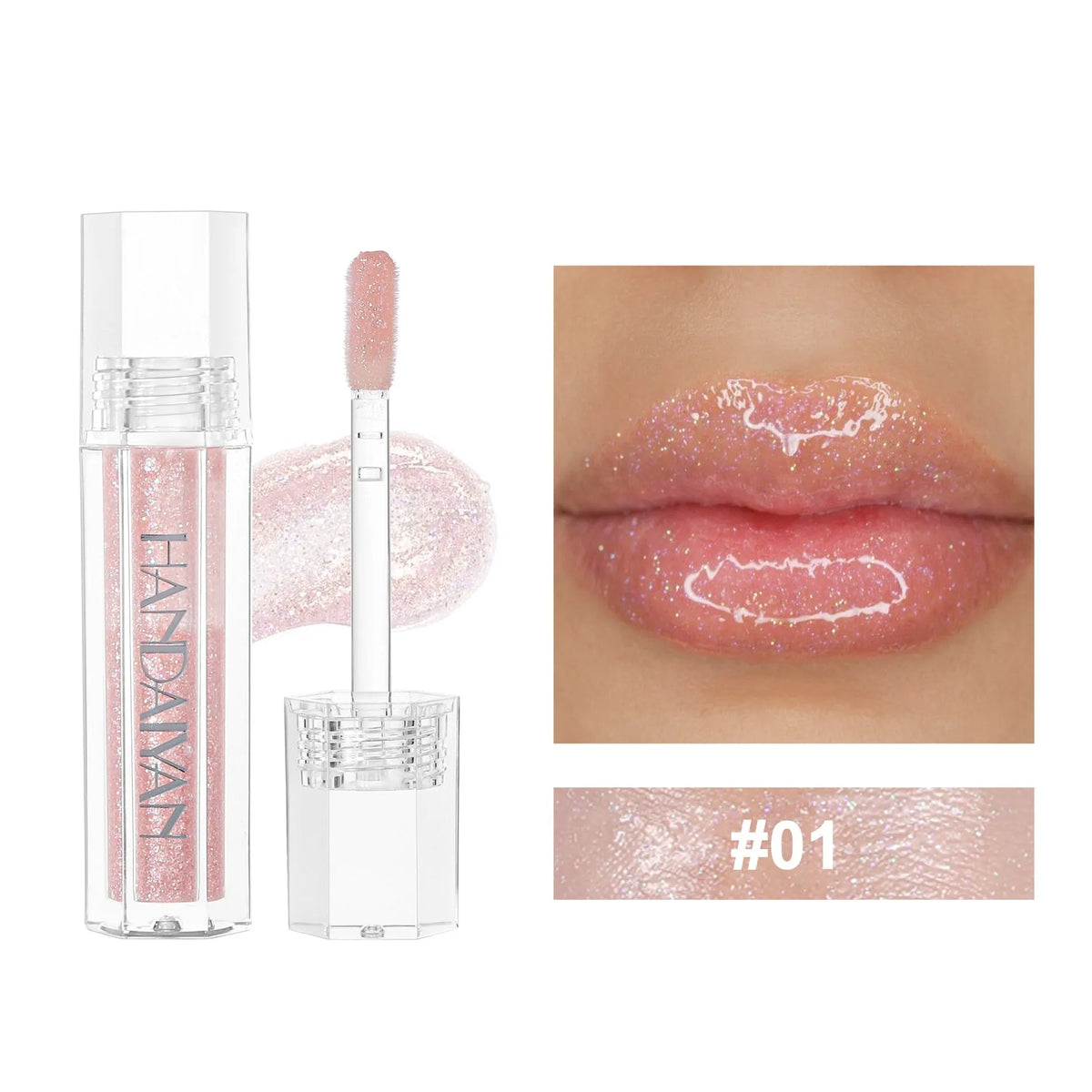 Set of six pearlescent lip lacquer tubes in shades 01 to 06, 1.8ml each.
