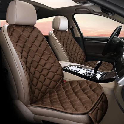 Ringer plush cotton car seat cushion in burgundy colour on a car seat.