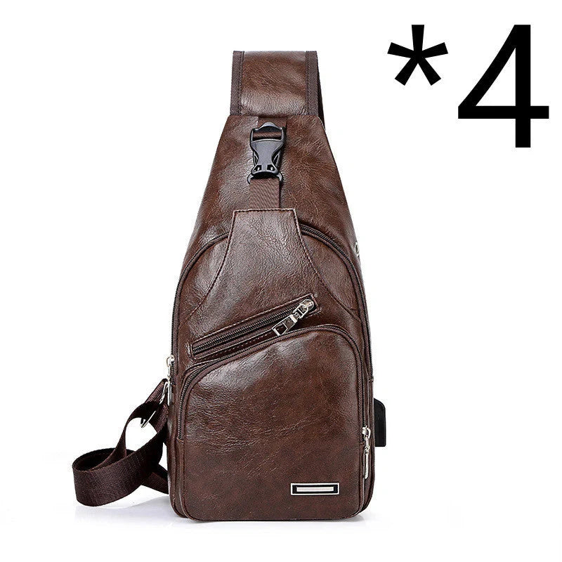 Stylish Men's USB Charging Chest Bag in Black, Coffee, and Light Brown colours