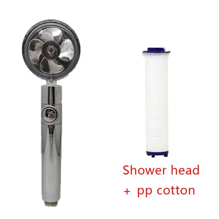360° Rotating Shower Head with Built-In Fan - Premium ABS Plastic Construction, Water-Saving High-Pressure Spray