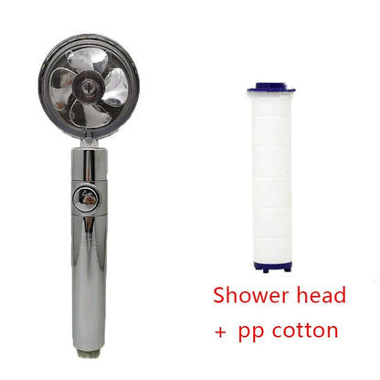 360° Rotating Shower Head with Built-In Fan - Premium ABS Plastic Construction, Water-Saving High-Pressure Spray