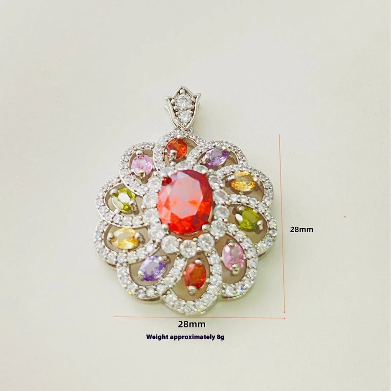 Women's zircon pendant necklace in flower shape with electroplated gold, champagne gold, or platinum colour finishes, offered as single pendant or with matching chain for versatile layering and personalised accessory styling