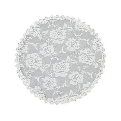 Round white floral polyester head cover accessory for brides measuring 30cm
