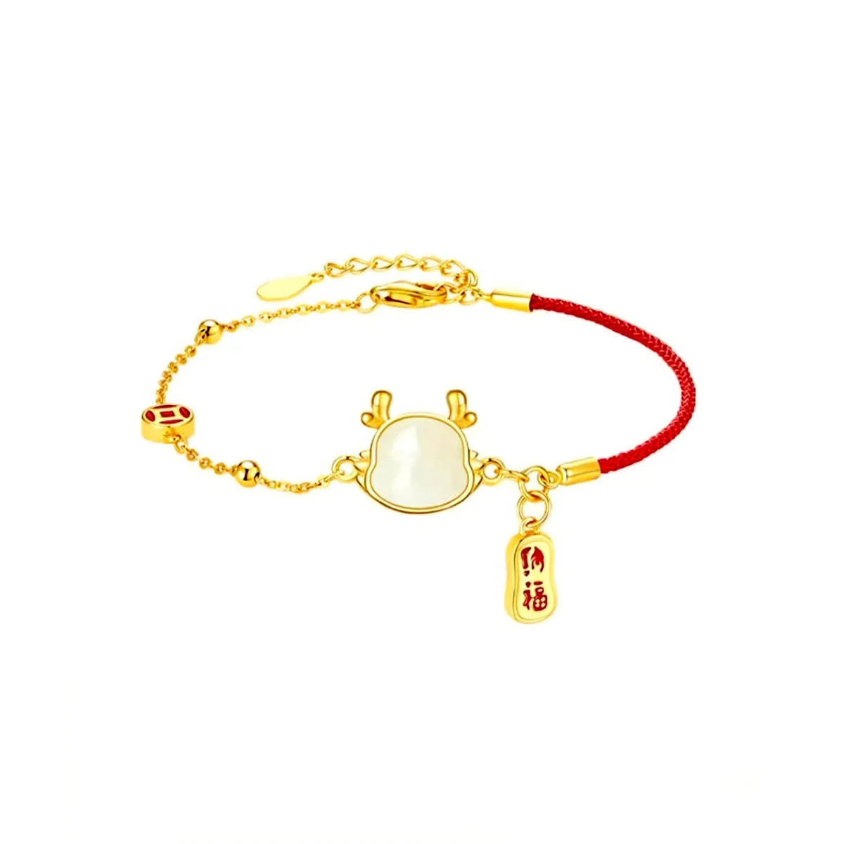 Silver-plated dragon zodiac bracelet for women with Hetian jade accents on a white background.