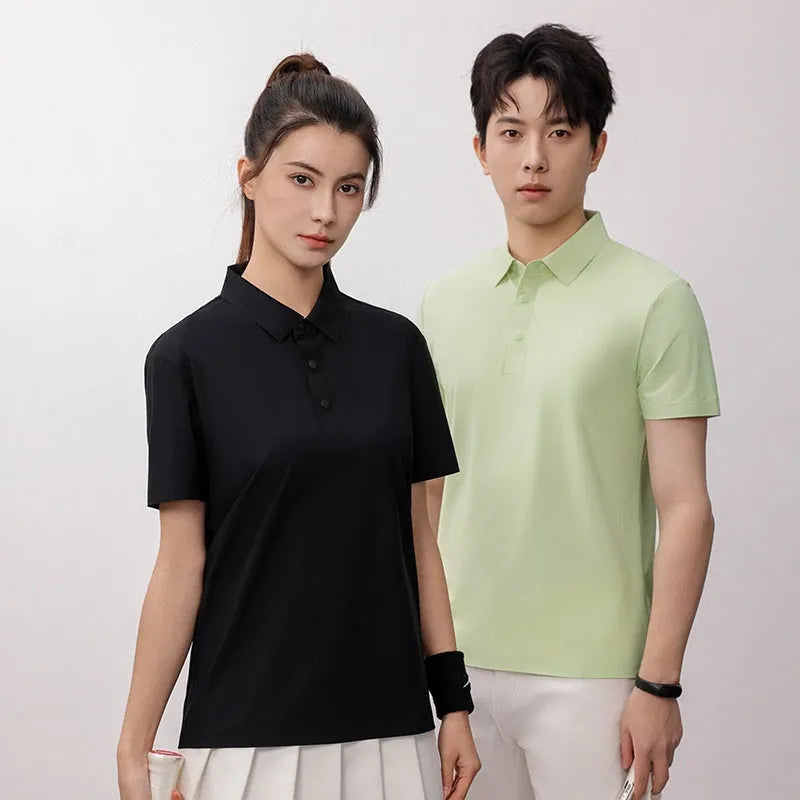 A man's loose-fit seamless polo shirt in sky blue, suitable for summer sports and leisure.