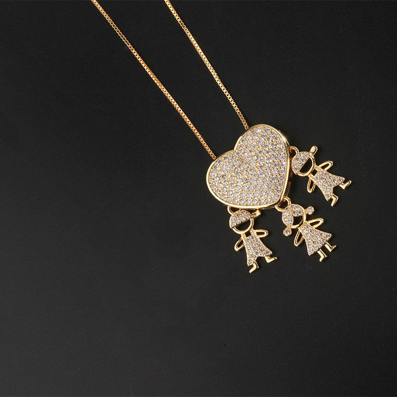 Gold cubic zirconia heart pendant necklace for mothers, symbolising family love.