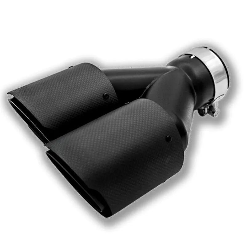 Black carbon fibre car exhaust pipe with dual outlet design for vehicle modification