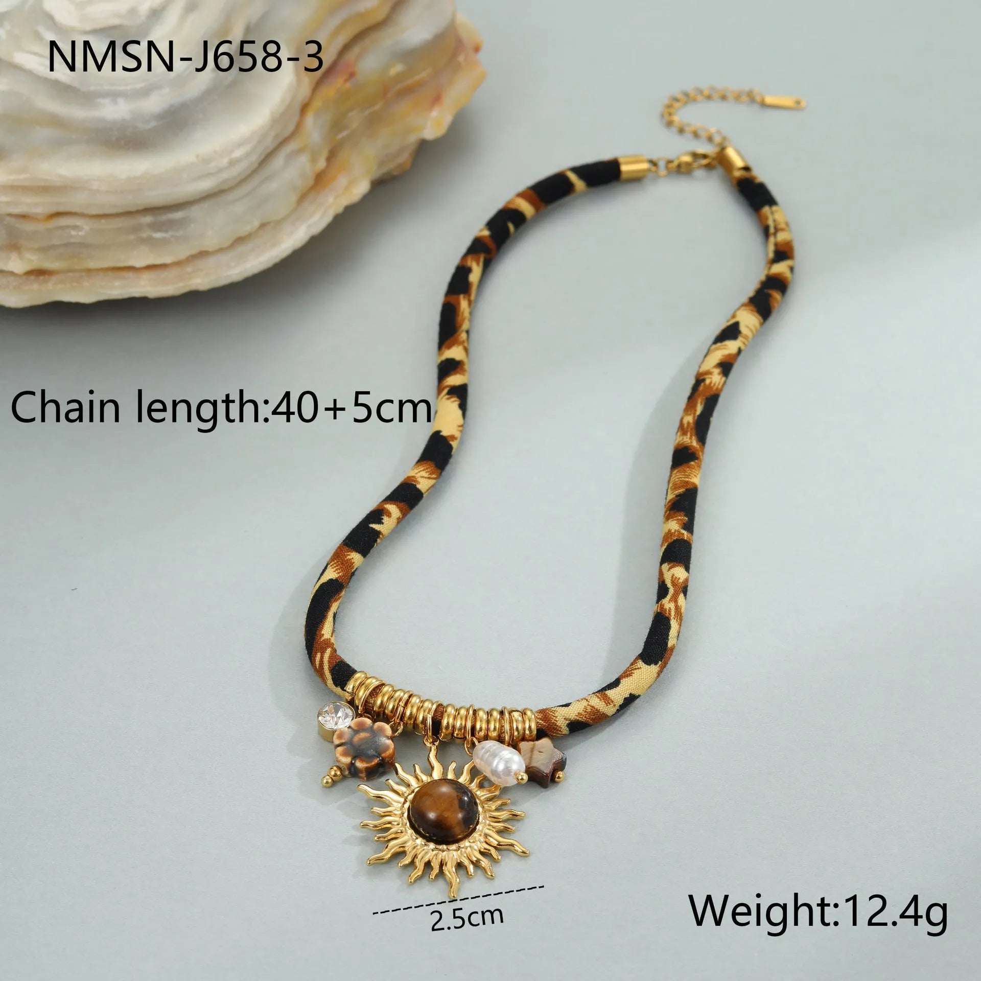 Stainless steel necklace with geometric leopard pendant on adjustable chain, 18K electroplated finish