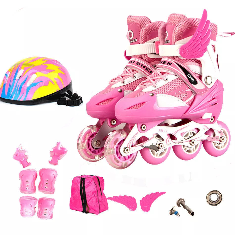 Adjustable children's skating shoes with protective gear in multiple colours