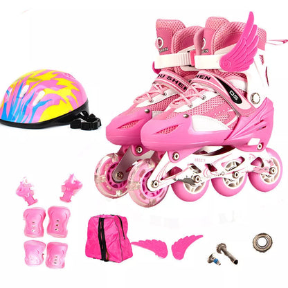 Adjustable children's skating shoes with protective gear in multiple colours