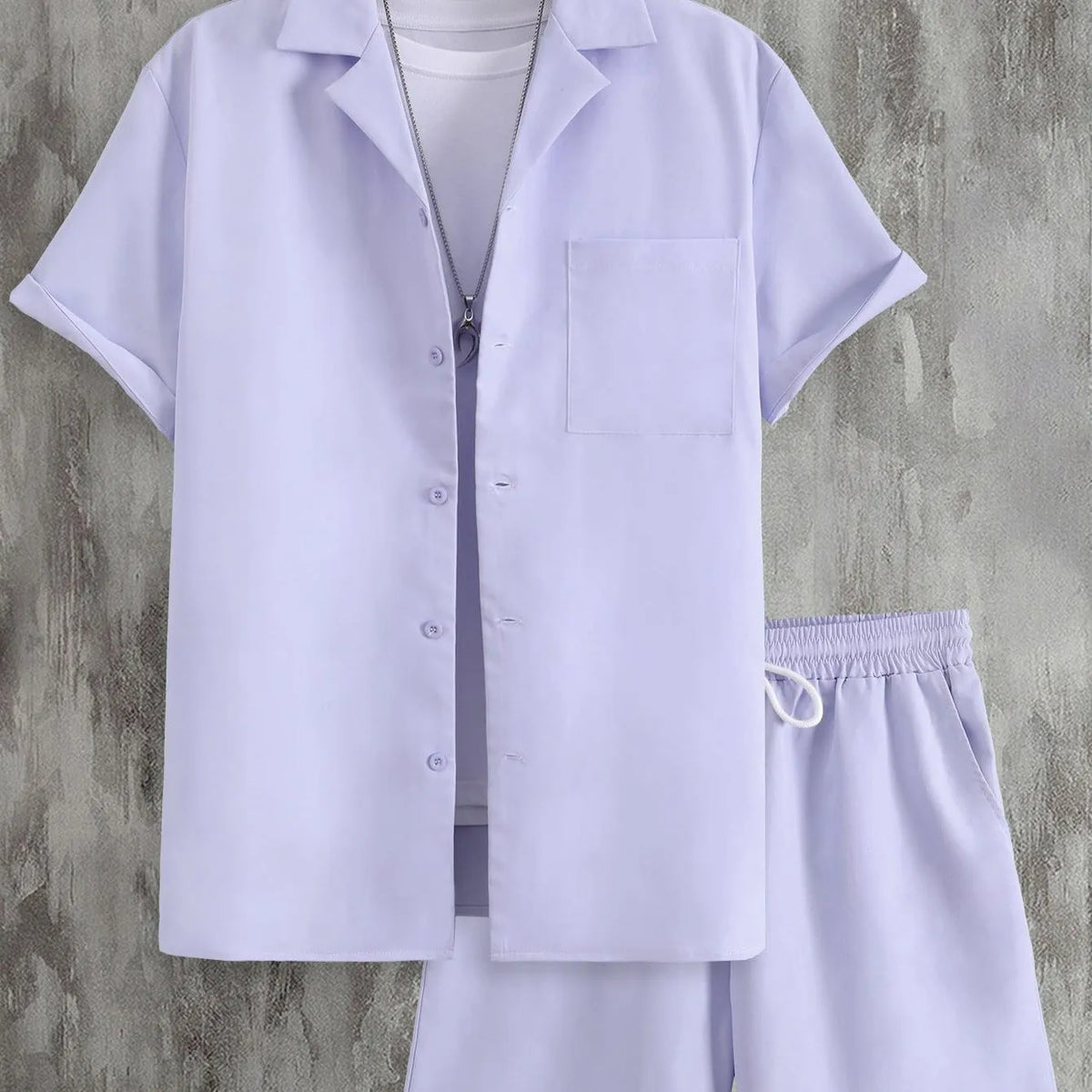 Men's short sleeve Cuban collar sport suit set with matching polyester shorts in multiple colour options
