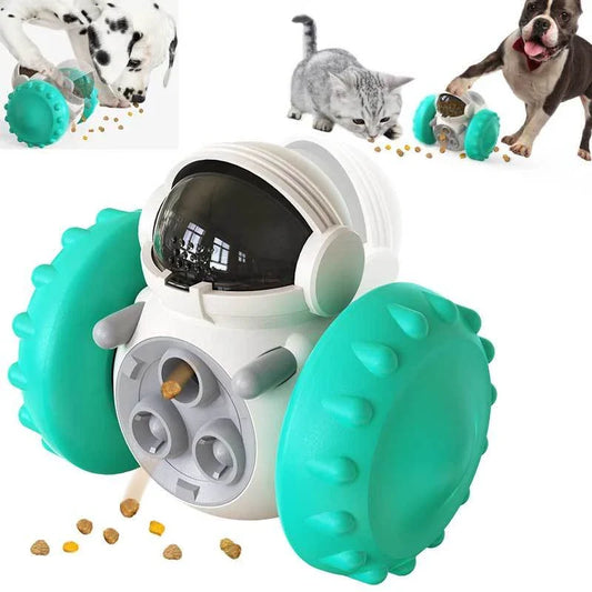 Interactive puzzle slow feeder toy for dogs and cats, with a rolling tumbler design that encourages active and entertaining feeding