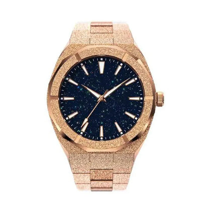 Stainless steel men's waterproof business watch with gold-plated case and 42mm dial