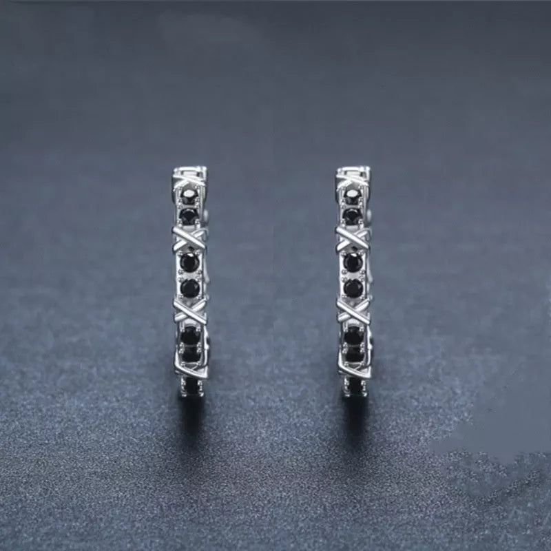 Black round zircon women's copper earrings with elegant design
