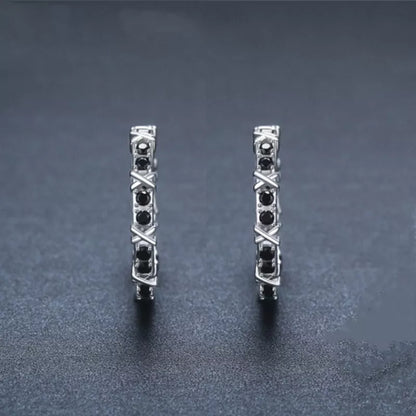 Black round zircon women's copper earrings with elegant design