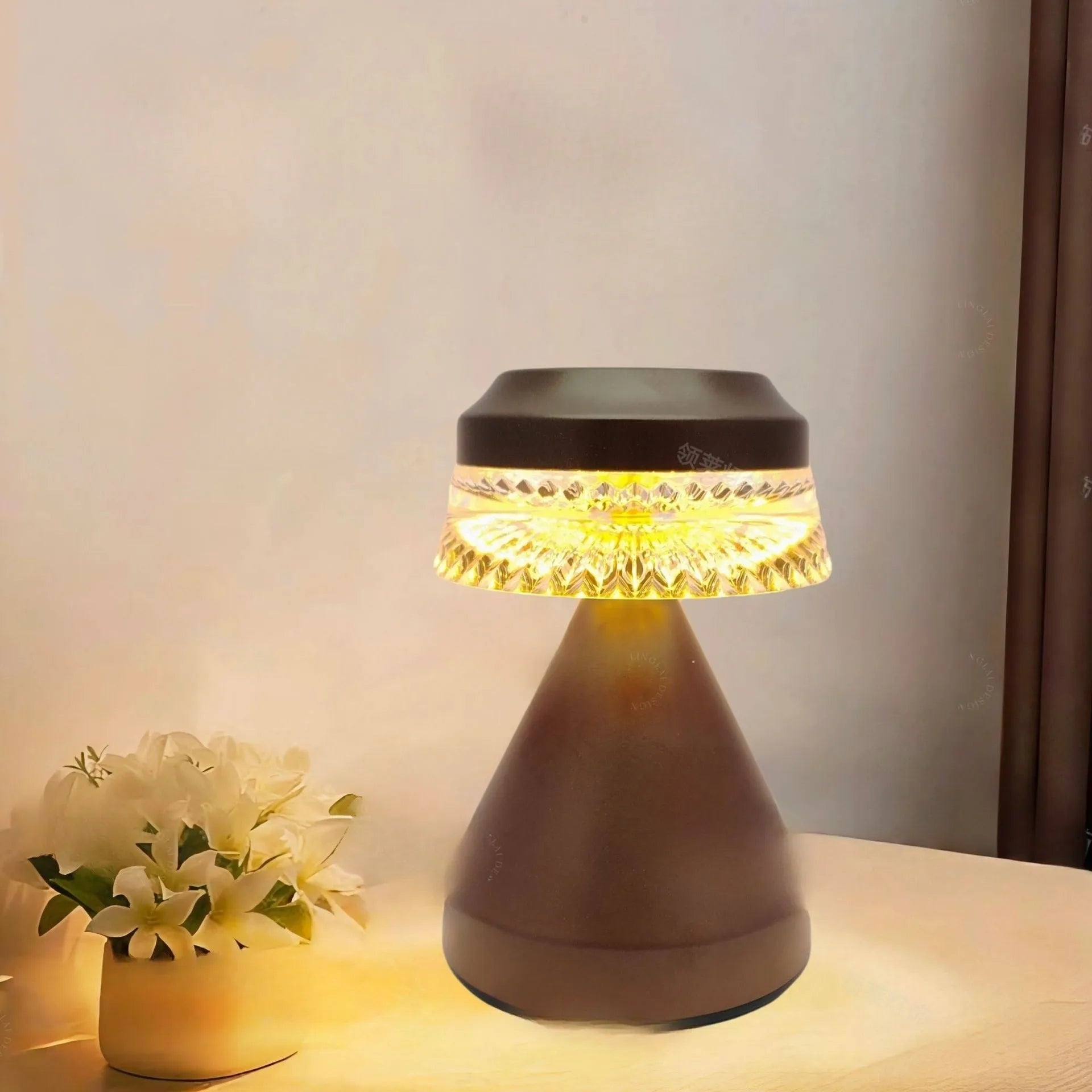 Modern bedside LED charging night light in black, brown, or orange with touch dimming.