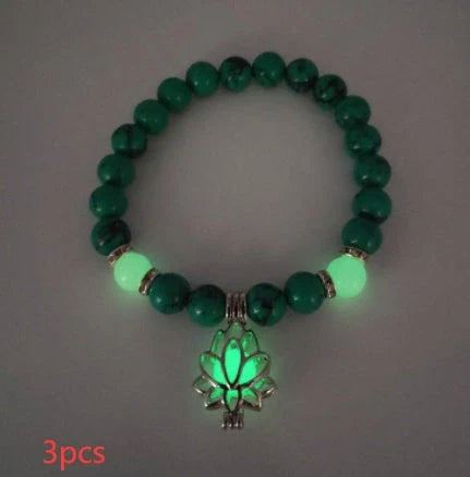 Glow-in-the-Dark Lotus Stone Bracelet with Adjustable Elastic Design for Yoga, Meditation, and Everyday Wear