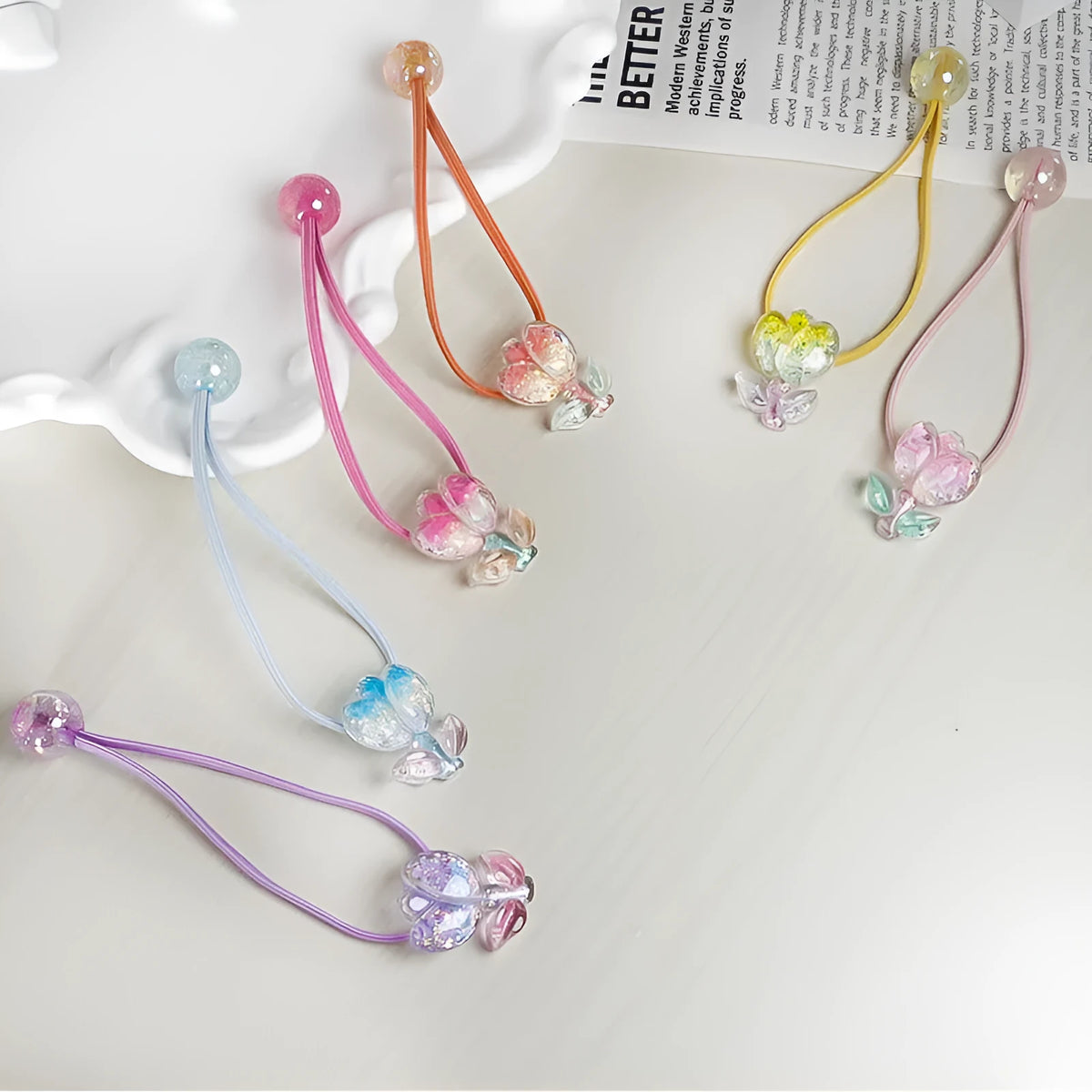 Tulip decorated gradient colour rubber band hair band in nylon fabric