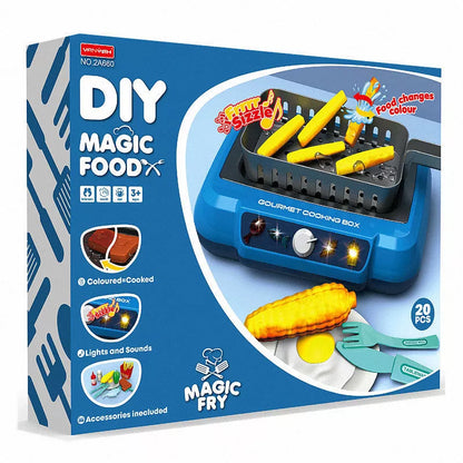 Children's induction kitchen toy set with colour-changing food feature, red and blue options