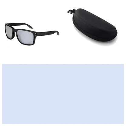 Men's sports sunglasses with polarised lenses in multiple colour options including blue, green, and grey plastic frames