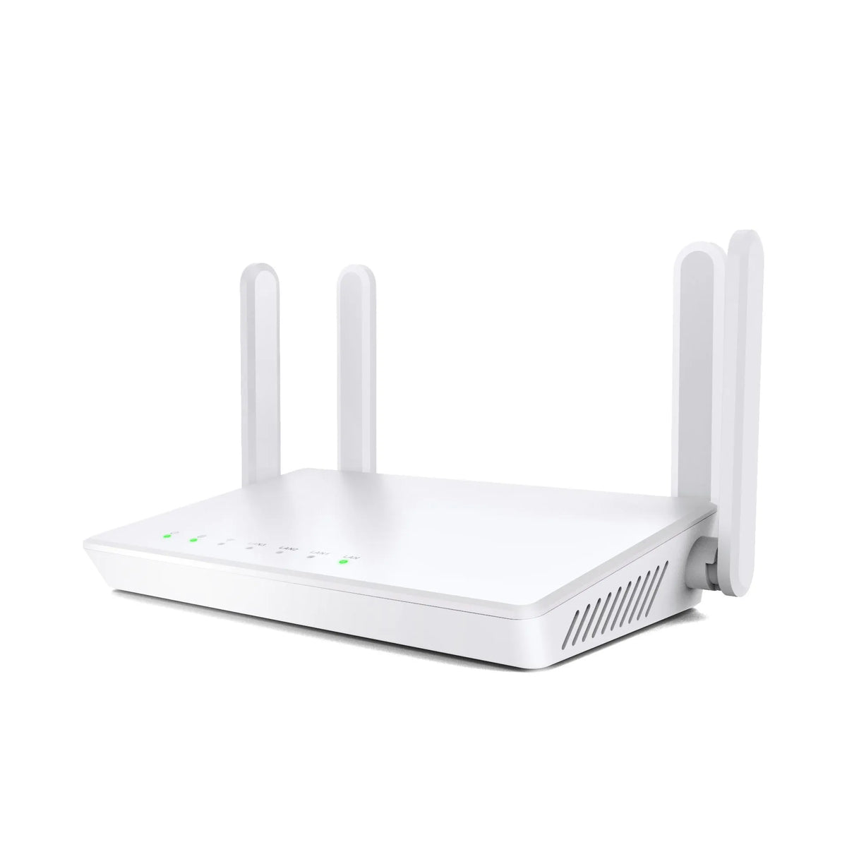 White or black 300Mbps wireless router with four antennas, 26cm wide, dual-band, EU/UK/US plug