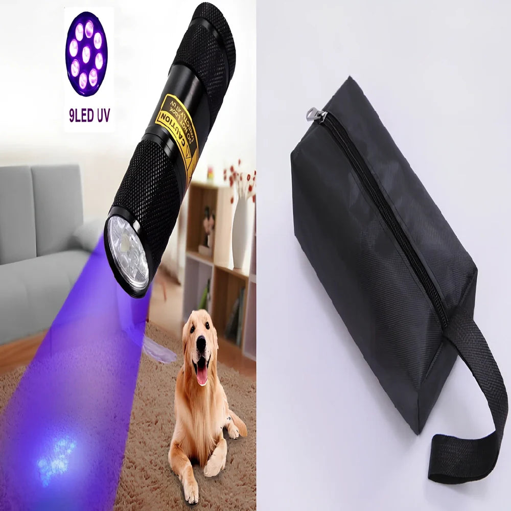 Silver aluminium UV flashlight measuring 95mm with 21 LED array for 395-400nm wavelength detection