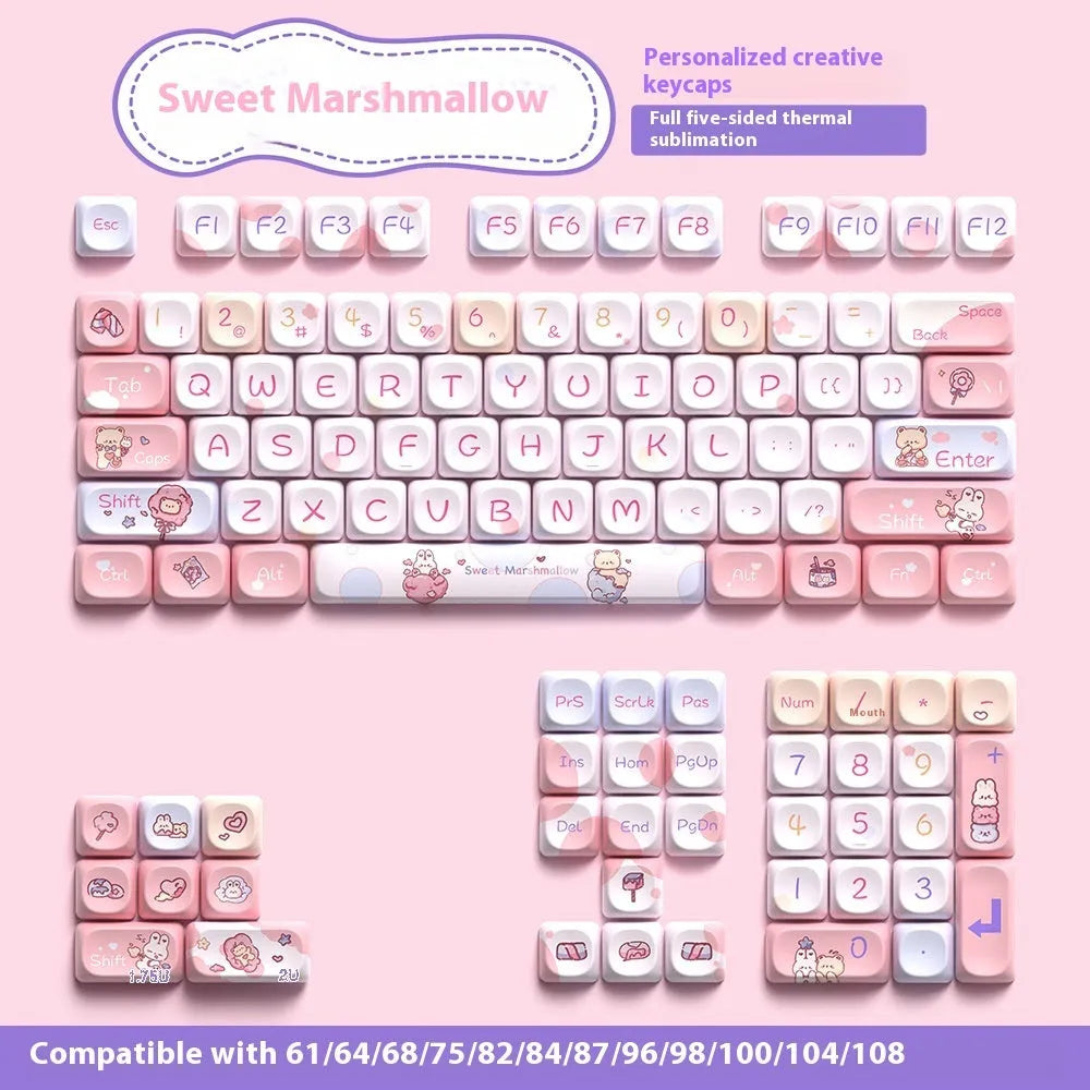 Sweet Cotton Candy gradient PBT keycap set for mechanical keyboards, showing pink to blue colour transition.
