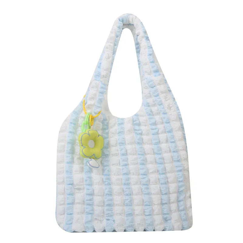 Pleated bubble shoulder bag in square vertical design with pendant accessory in various colour options