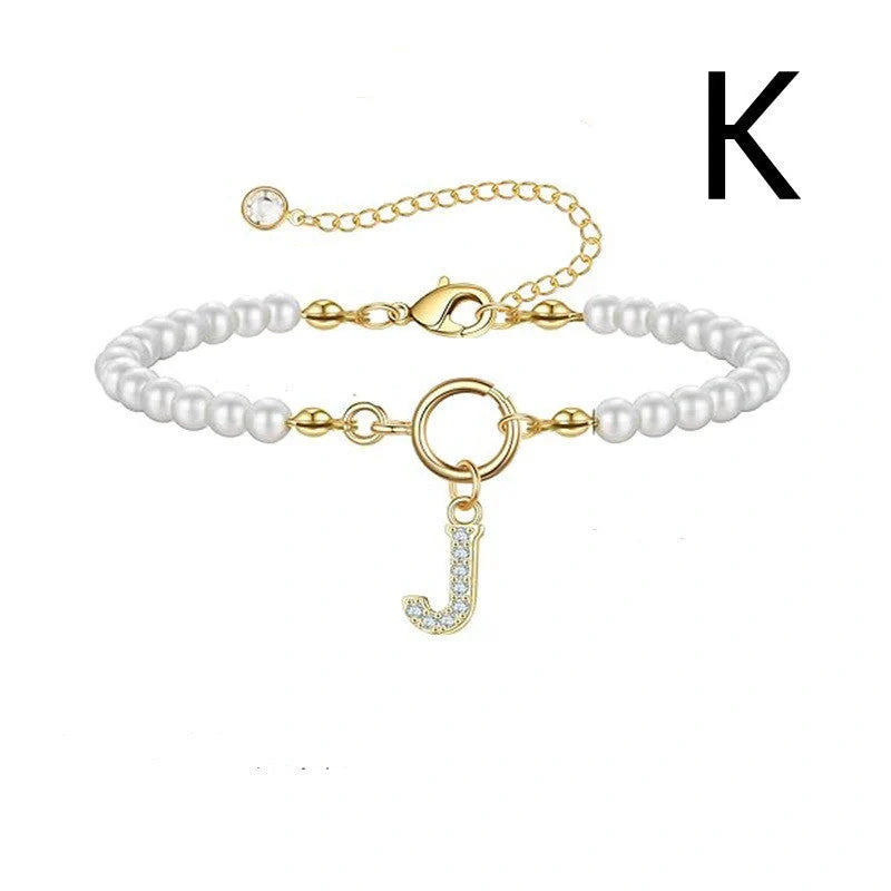 2024 Fashion Toggle Clasp Initial Bracelet with 6mm Pearl