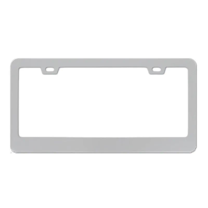 Minimalist aluminium alloy licence plate frame for American Standard cars showing style options.