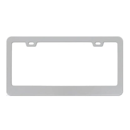 Minimalist aluminium alloy licence plate frame for American Standard cars showing style options.