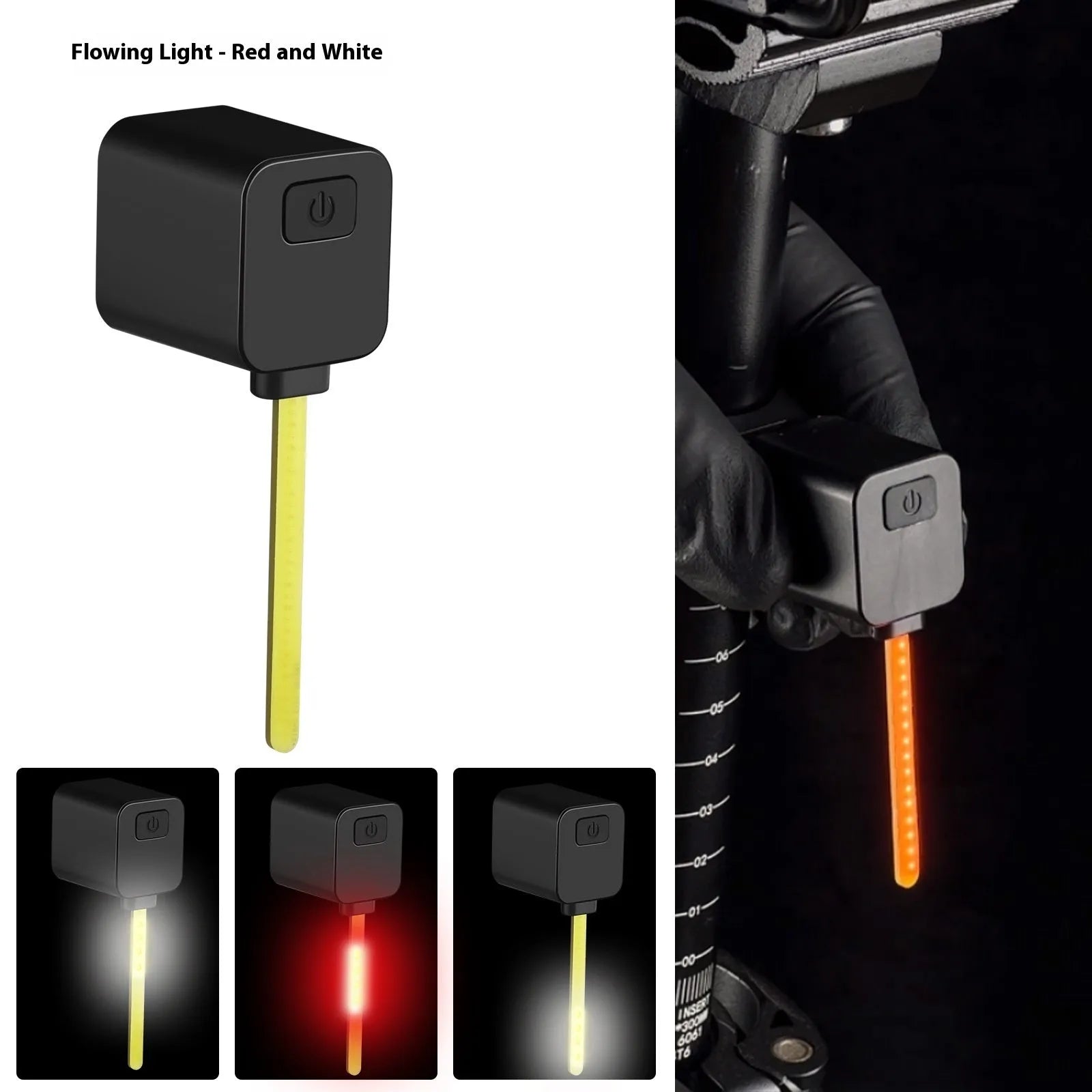 Bicycle running water taillight safety indicator lamp showing LED lighting pattern