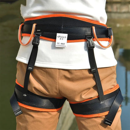 Half climbing safety belt in orange, black, green or blue with 2300kg stated load and adjustable waist
