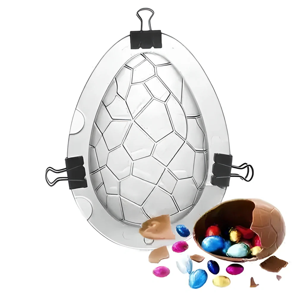 A set of six Easter-themed chocolate moulds in a transparent, food-grade polycarbonate material